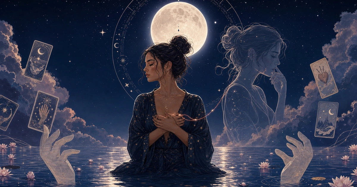 Tirada de tarot de luna llena para soltar el overthinking